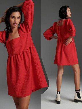 Anthropologie Amadi Long Sleeve Mini Dress in Red Small